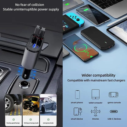 4 IN 1 USB Retractable Fast Car Charger For Your iPhone