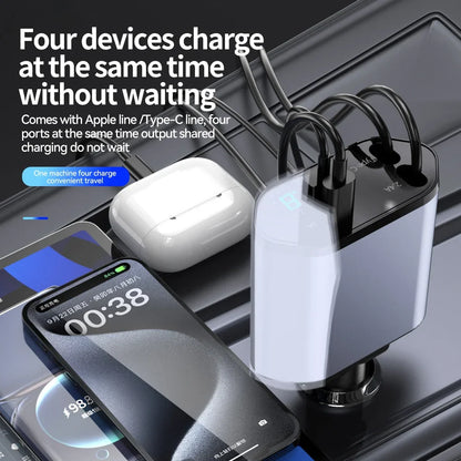 4 IN 1 USB Retractable Fast Car Charger For Your iPhone