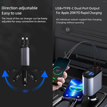 4 IN 1 USB Retractable Fast Car Charger For Your iPhone