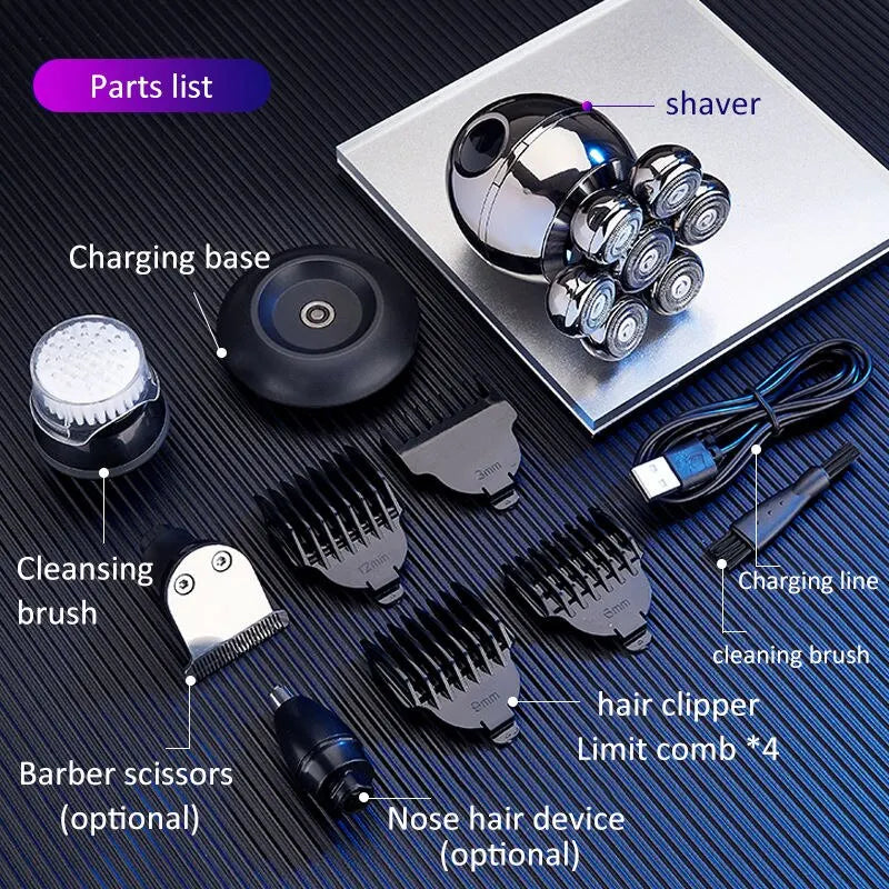 Mens Fantastic Portable Electric Head Shaver with 7D Floating Cutter, Beard Trimmer, Clipper