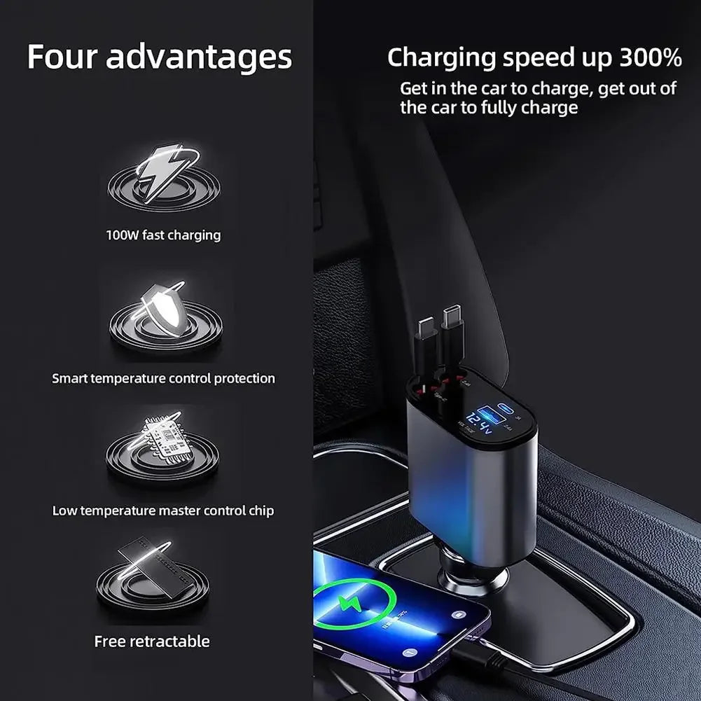 4 IN 1 USB Retractable Fast Car Charger For Your iPhone