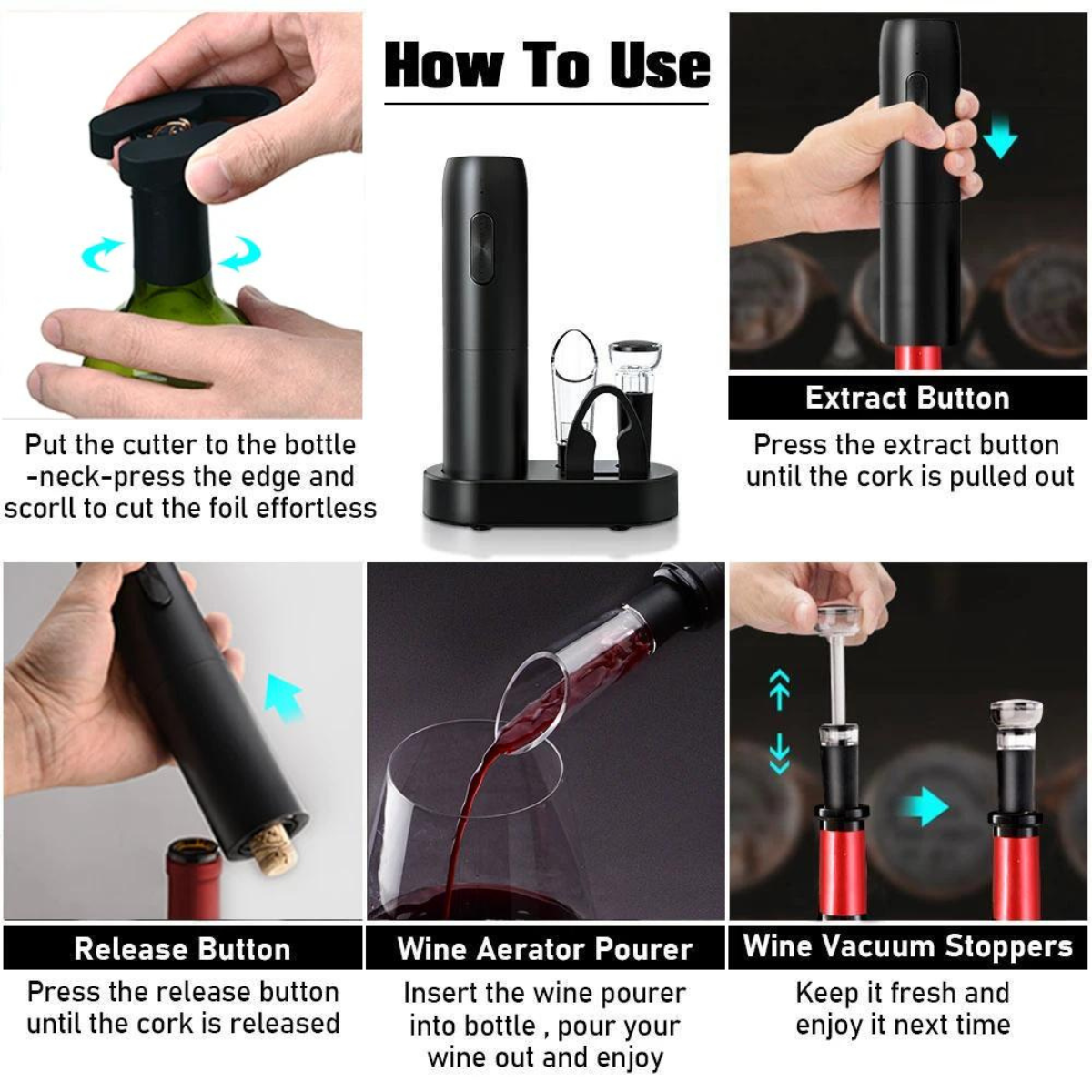 Electric Wine Bottle Opener Set with Charging Base